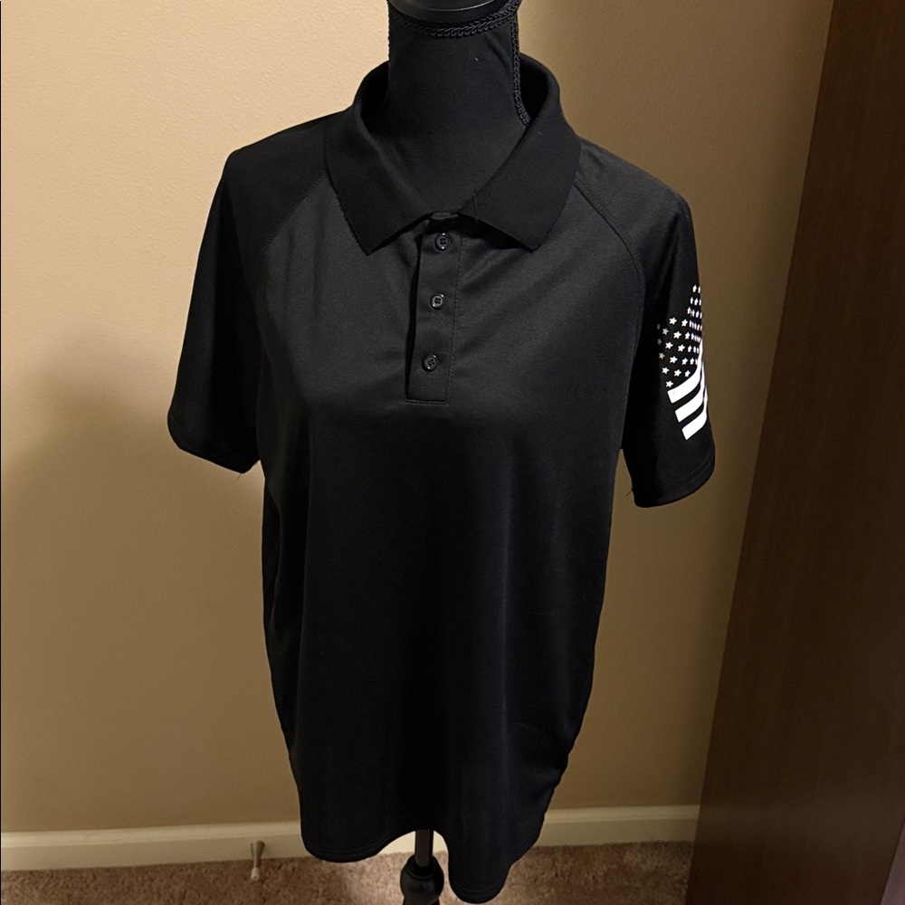 Classic Black Polo Shirt with Flag Detail